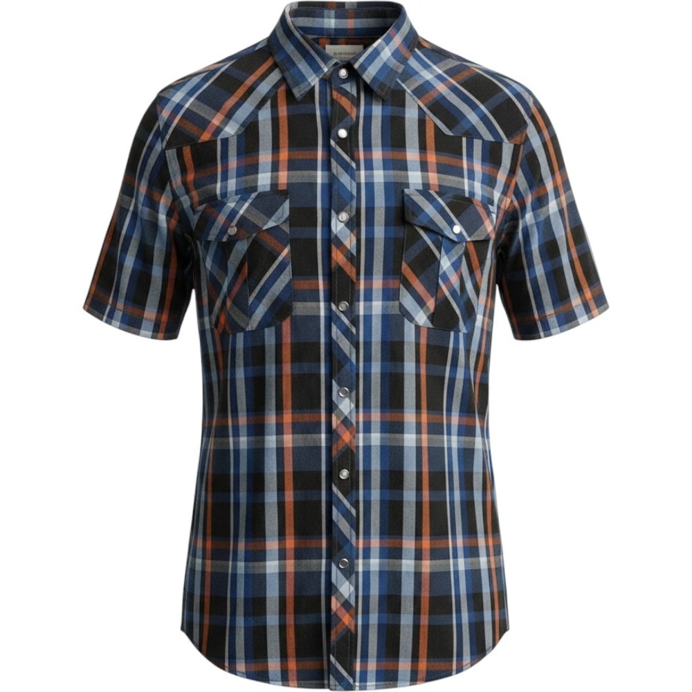 NWT Coevals Club Western Shirt Mens 4XL Blue Orange Plaid Pearl Snap Westernwear
